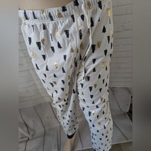 Macy's White Pajama Pants with Black and Gold Tree Pattern